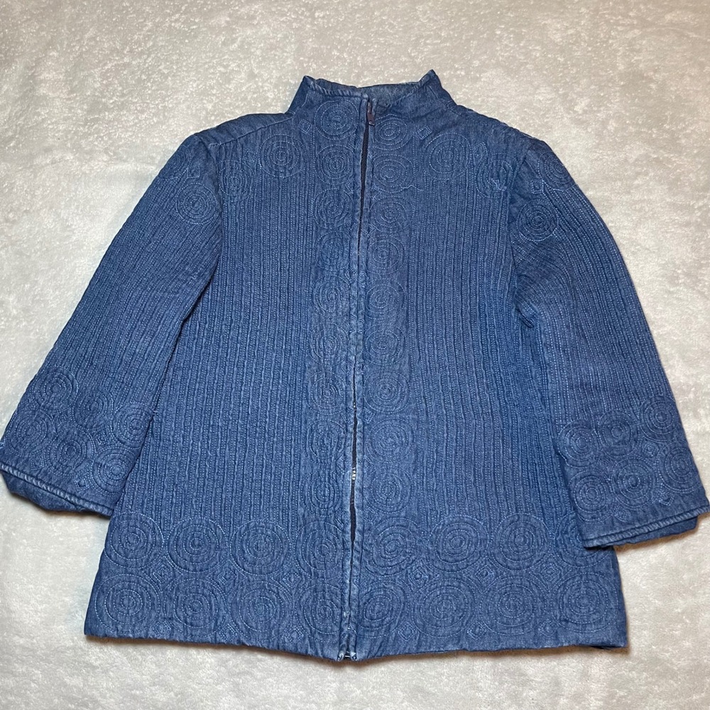 Vintage Casual Studio Jacket Womens L Blue Quilted Cotton Zip Up Floral Lining